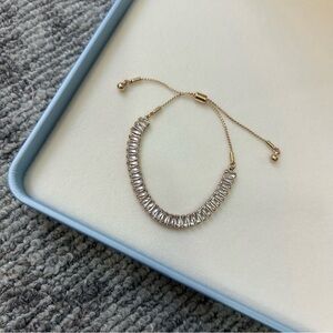 Gold Bracelet Rectangular Cubic Zirconia Stones Adjustable Pull Chain✨